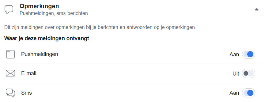 Voorbeeld Facebookmeldingen uitzetten